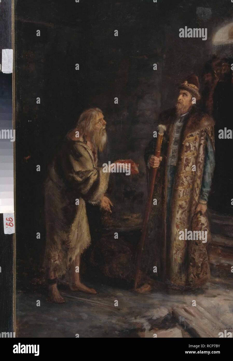 Blessed Nicholas, the Fool for Christ of Pskov and Tsar Ivan IV the Terrible. Museum: N. Yaroshenko Art Museum, Kislovodsk. Author: Myasoedov, Grigori Grigoryevich. Stock Photo