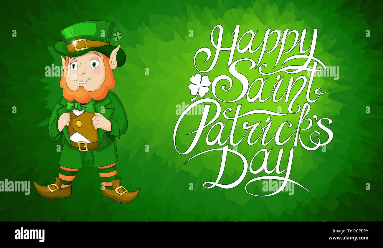 Card for St. Patricks Day with leprechaun in a suit. Happy Saint ...