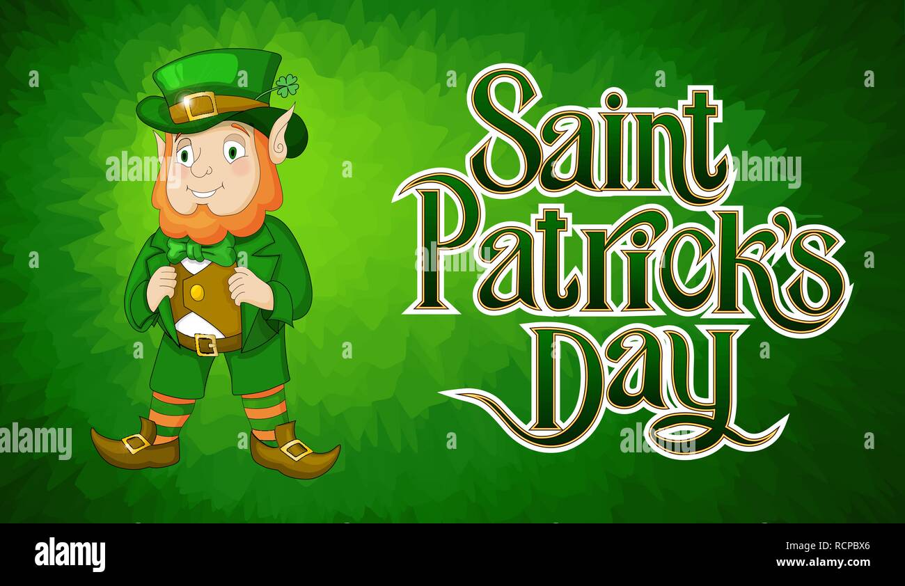 Card for St. Patricks Day with leprechaun in a suit. Happy Saint ...