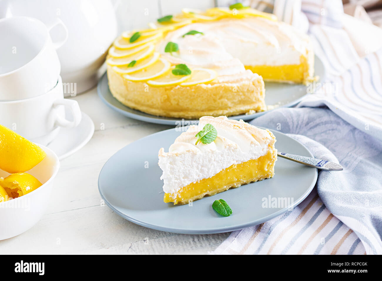 Tart with lemon curd  and meringue. Lemon  pie. American cuisine. Dessert. Stock Photo