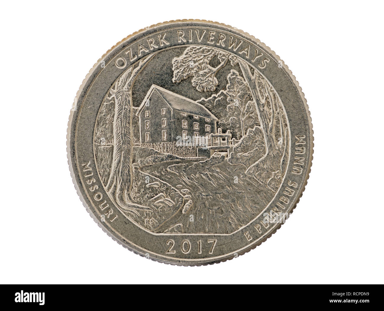 Ozark Riverways Missouri commemorative quarter coin isolated on white background Stock Photo