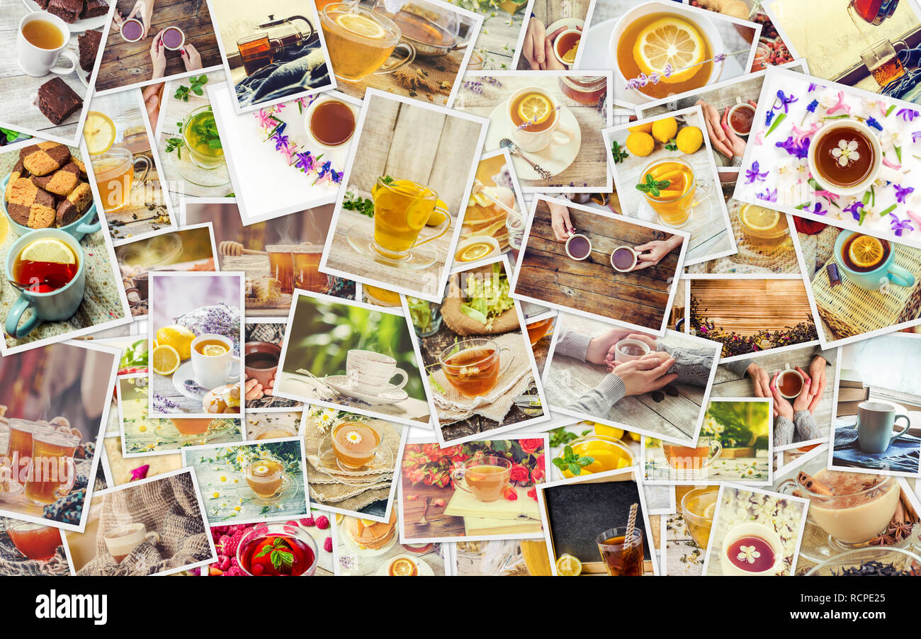 Collage of tea. Selective focus. Food and drink. Stock Photo