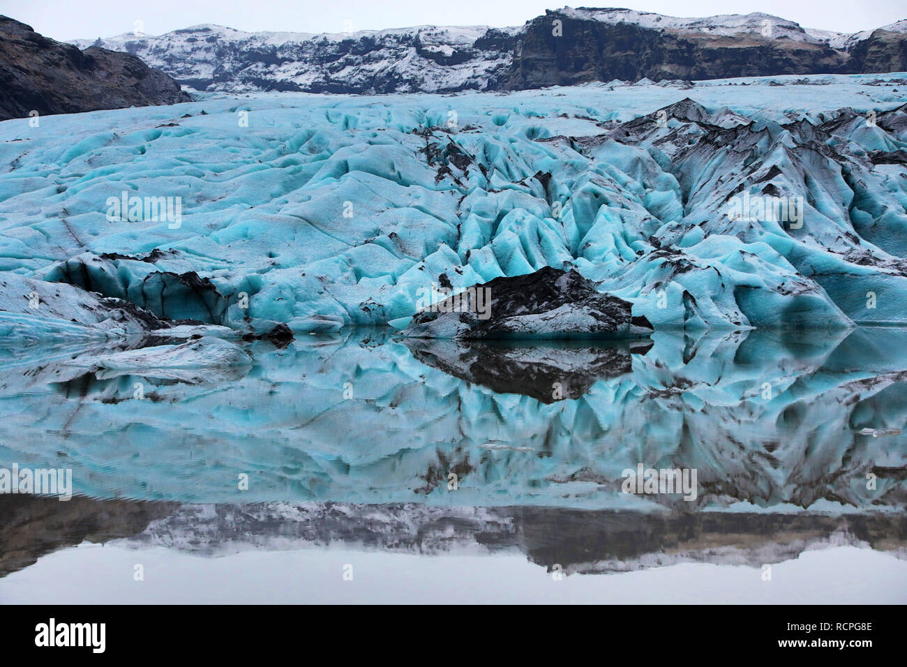 Blue ice of the Solheimajokull Glacier, part of the Myrdalsjokull Icecap on  the south coast of Iceland Stock Photo - Alamy