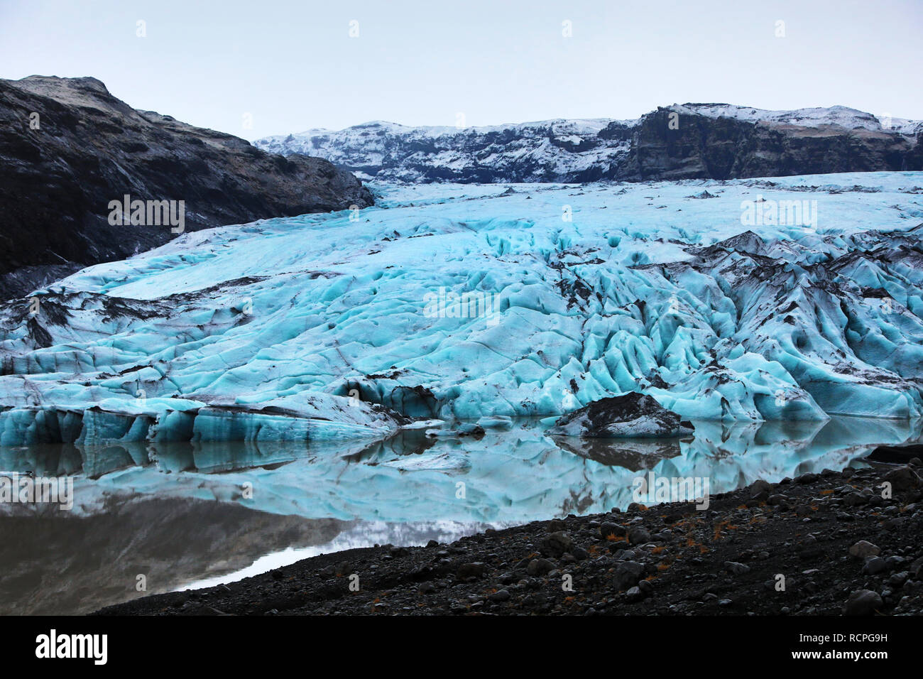 Blue ice of the Solheimajokull Glacier, part of the Myrdalsjokull Icecap on  the south coast of Iceland Stock Photo - Alamy