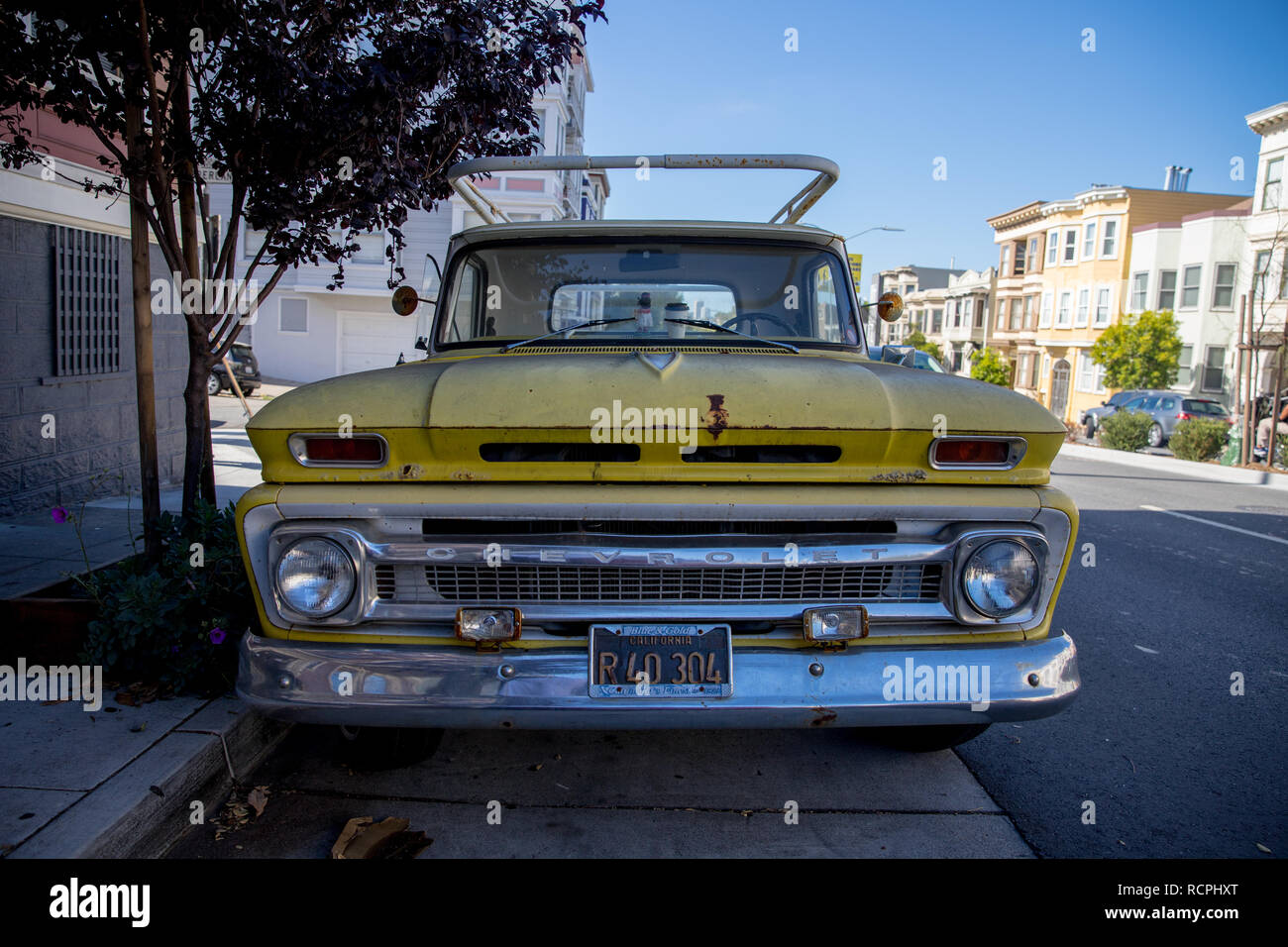 Vintage Chevrolet Pickup Truck in San Francisco Yellow Stock Photo