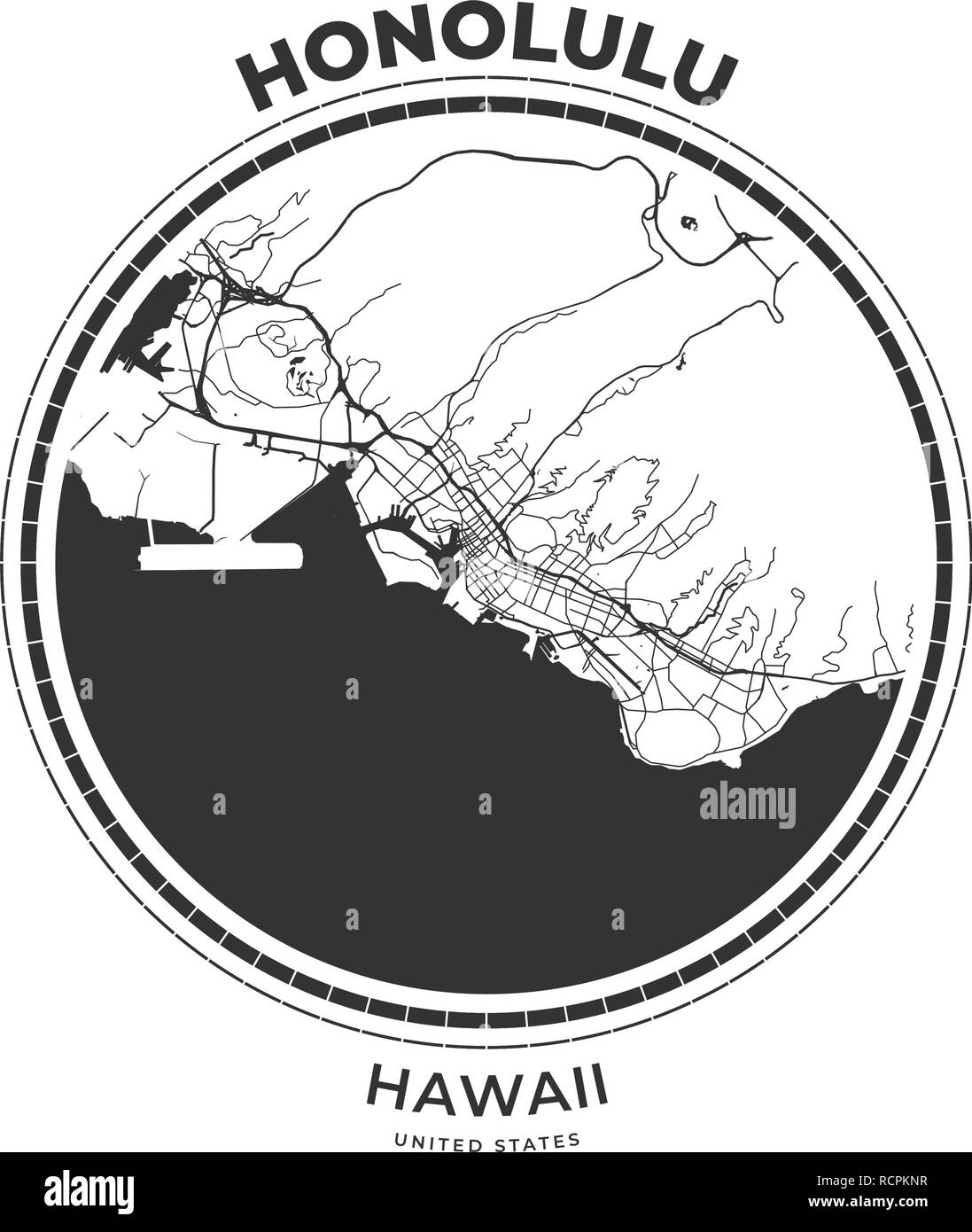 T-shirt map badge of Honolulu, Hawaii. Tee shirt print typography label badge emblem. Vector illustration Stock Vector