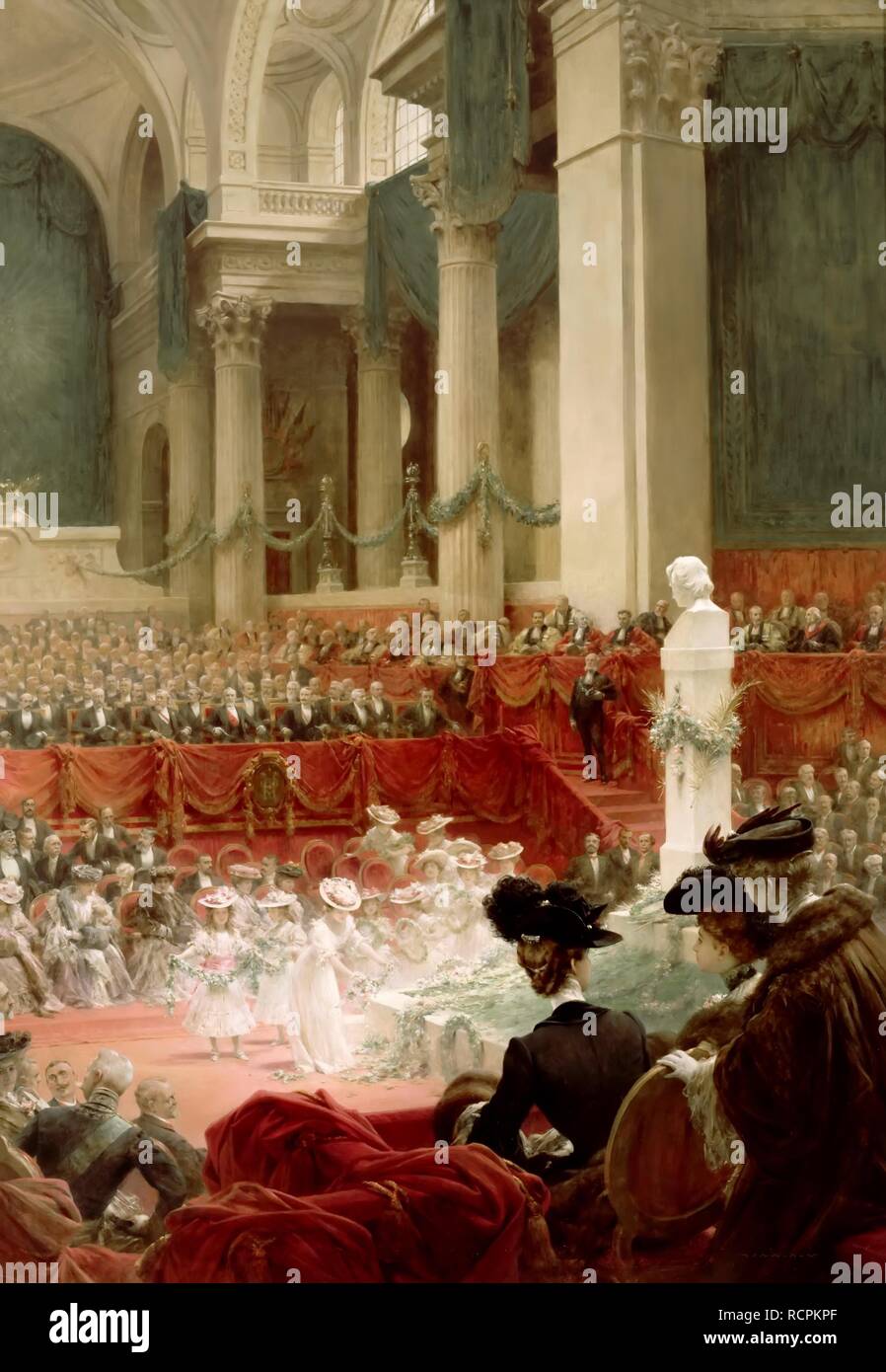 Celebration of the 100th Birthday of Victor Hugo at the Panthéon in Presence of the President Félix Loubet, 26 February 1902. Museum: Musée de l'Histoire de France, Château de Versailles. Author: CHARTRAN, THEOBALD. Stock Photo