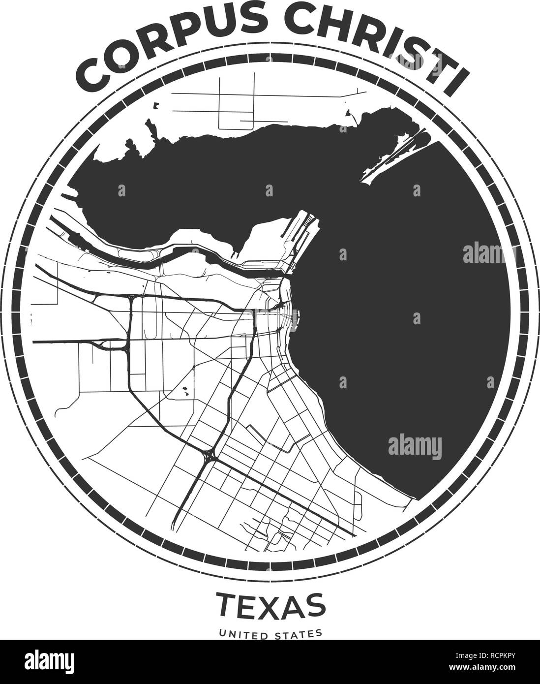 Tshirt map badge of Corpus Christi, Texas. Tee shirt print typography