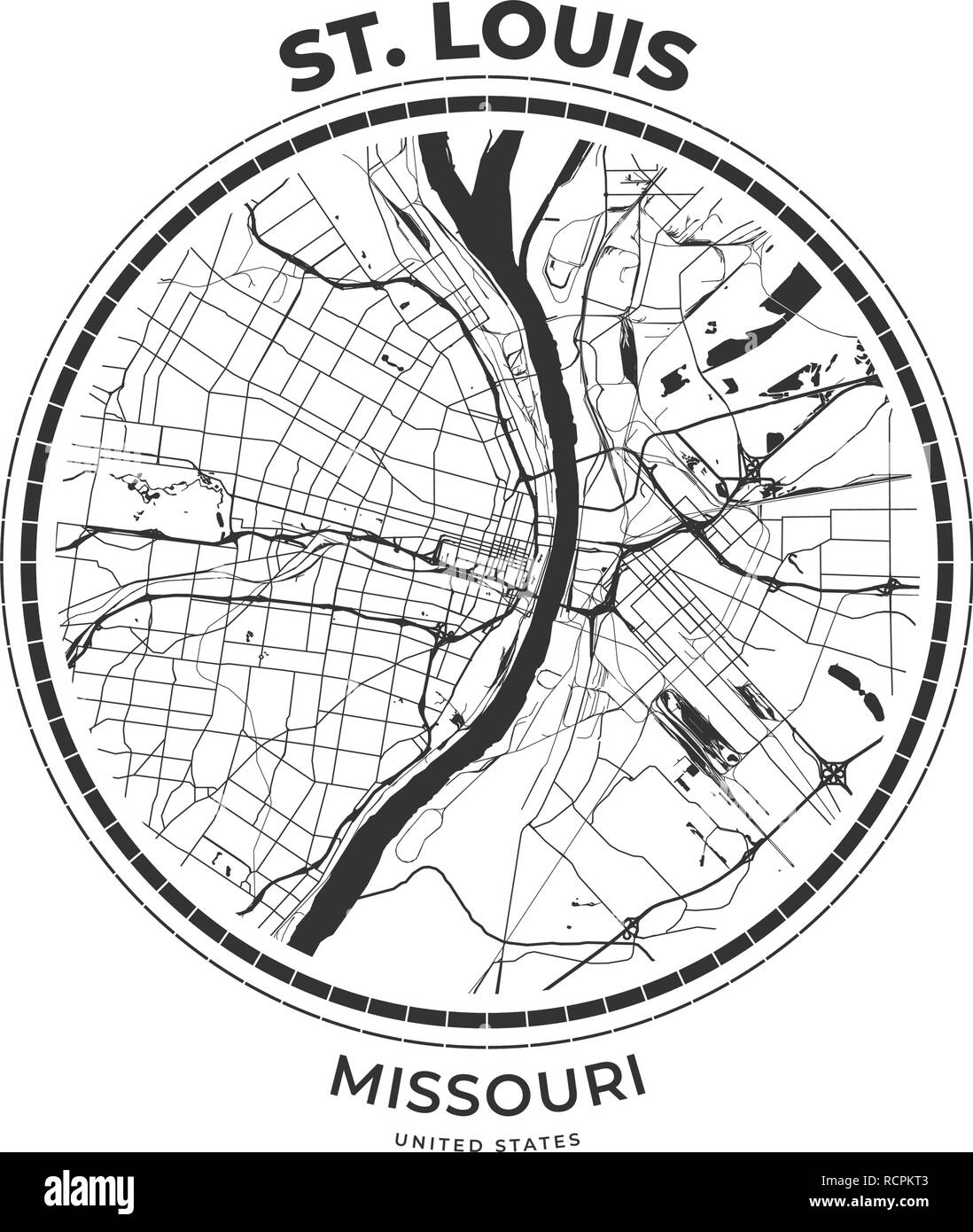 Tshirt map badge of St. Louis, Missouri. Tee shirt print typography