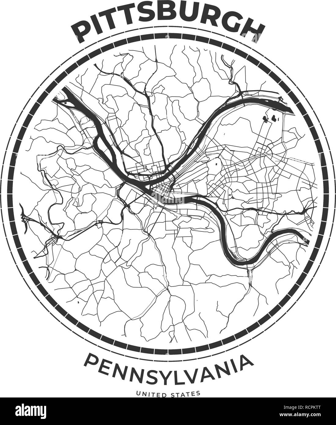 T-shirt map badge of Pittsburgh, Pennsylvania. Tee shirt print typography label badge emblem. Vector illustration Stock Vector