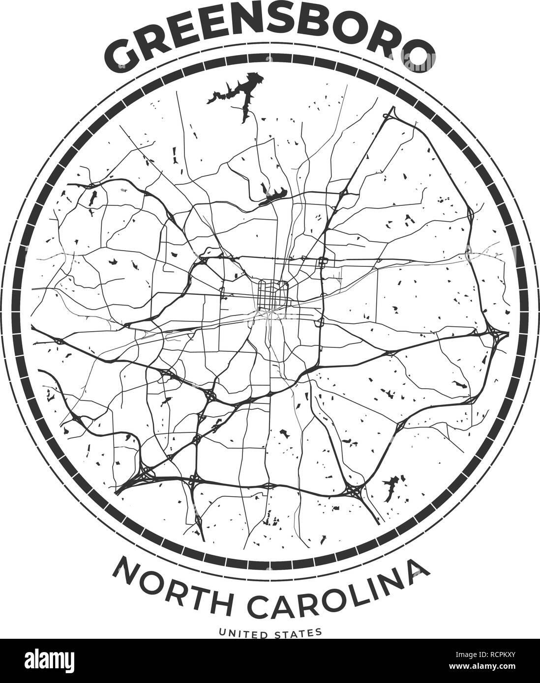 Tshirt map badge of Greensboro, North Carolina. Tee shirt print