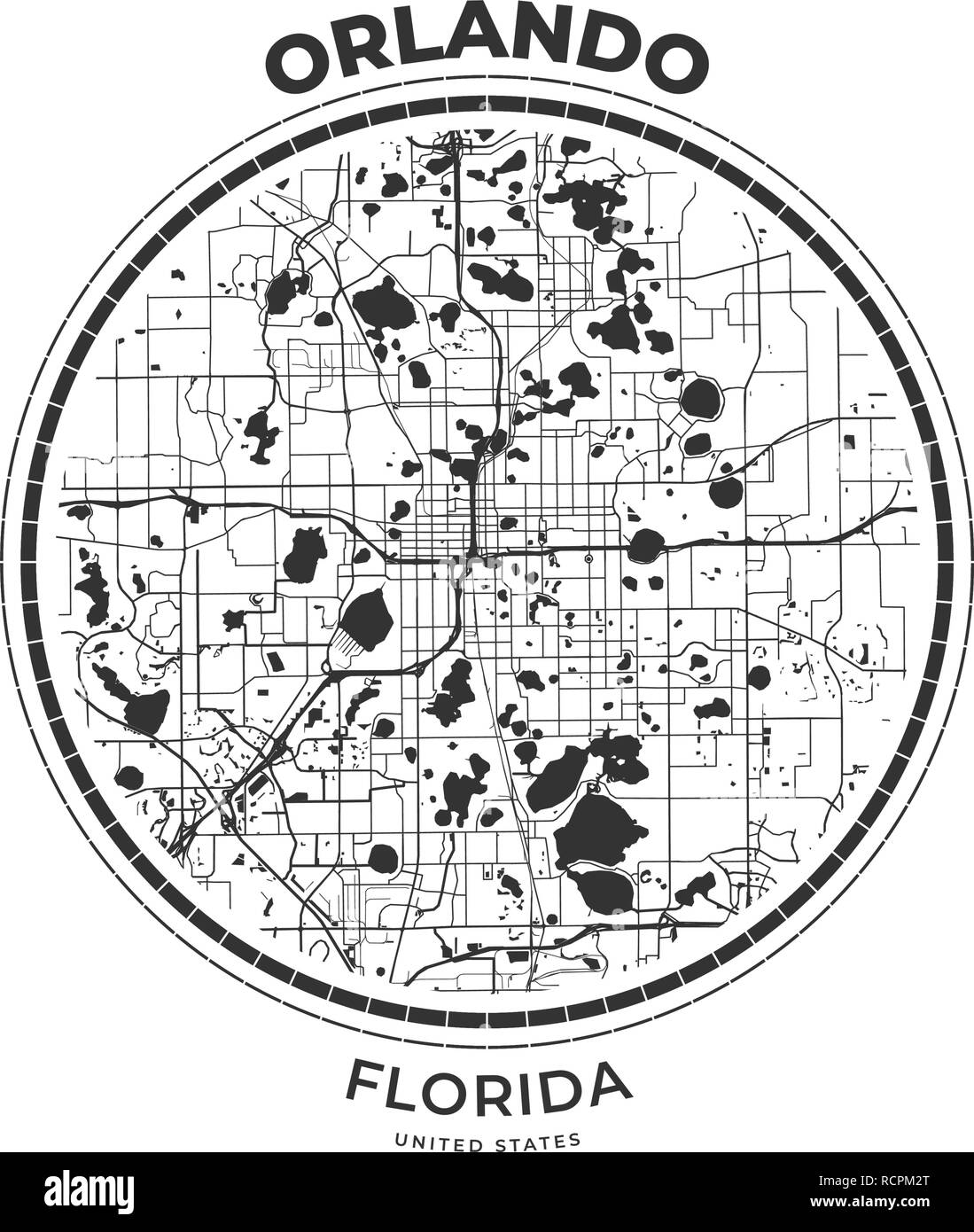 Tshirt map badge of Orlando, Florida. Tee shirt print typography label