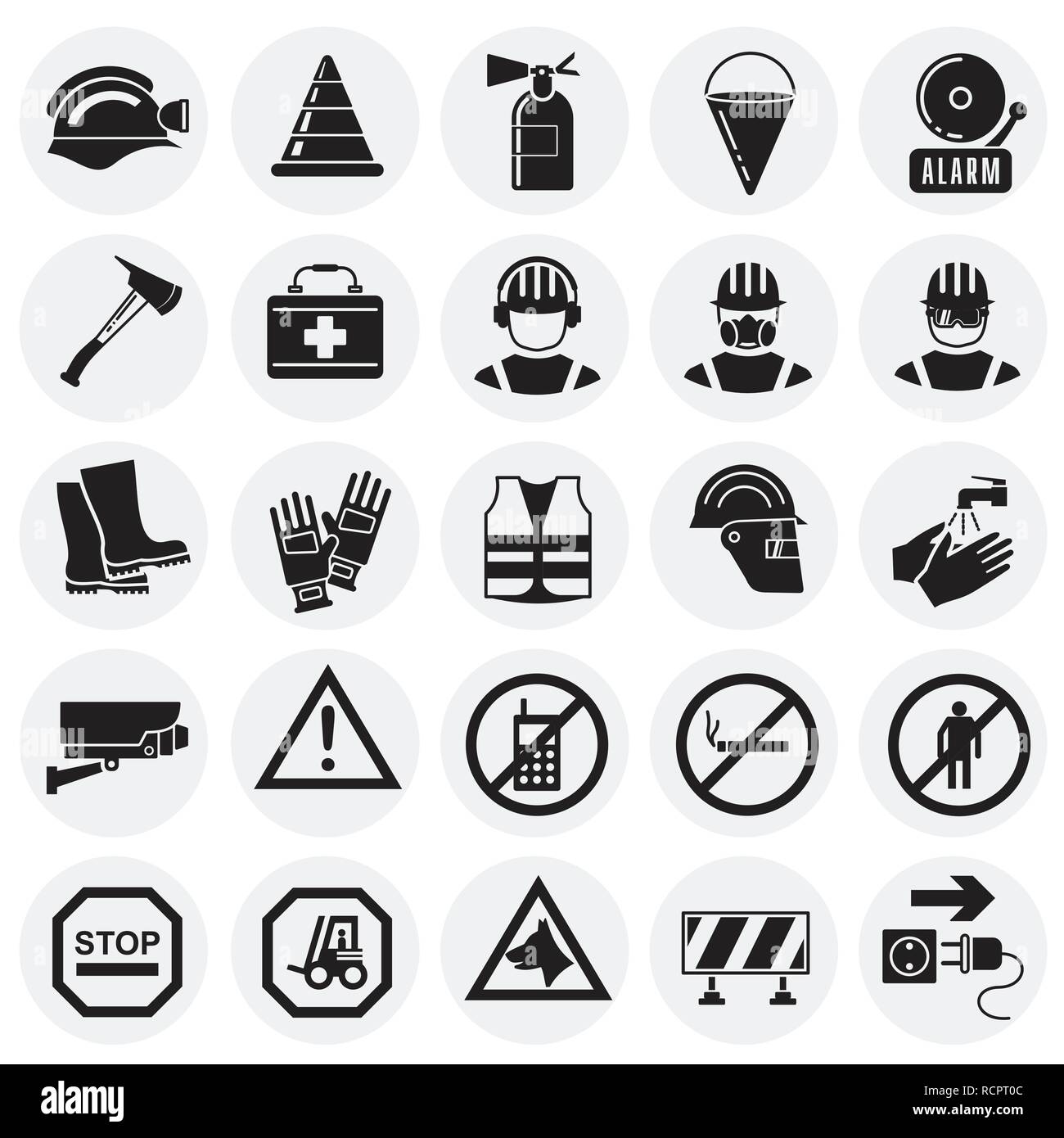 Safety icons on circles background for graphic and web design, Modern ...