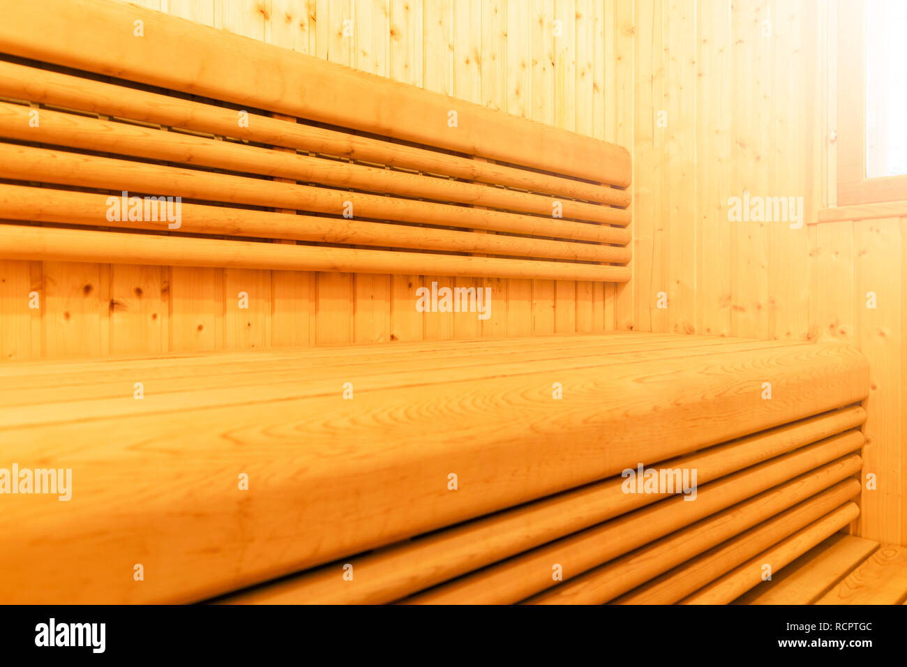 Interior of Finnish sauna, classic wooden sauna, Finnish bathroom