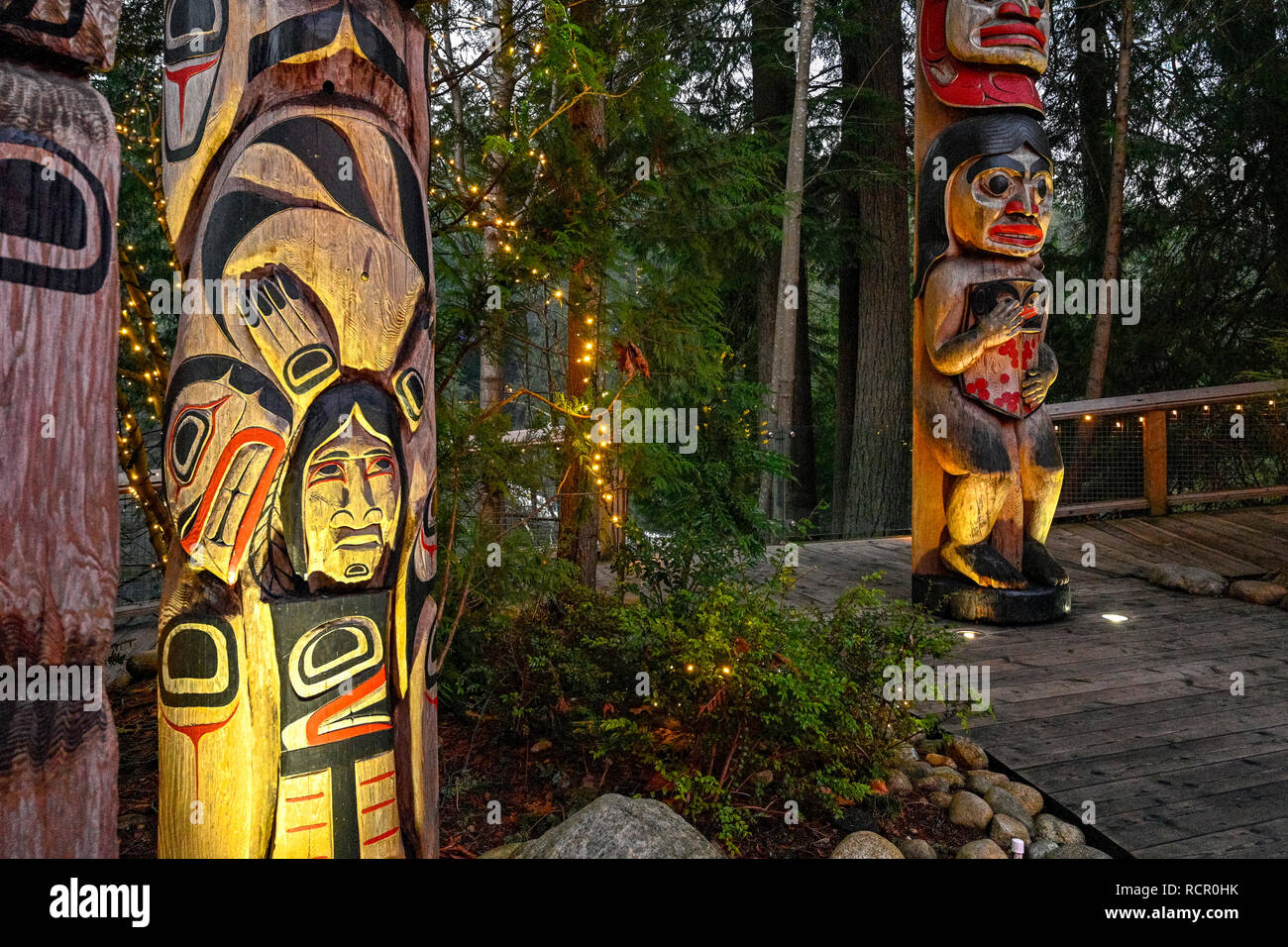 Totem poles, Capilano Suspension Bridge Park, North Vancouver, British Columbia, Canada Stock Photo