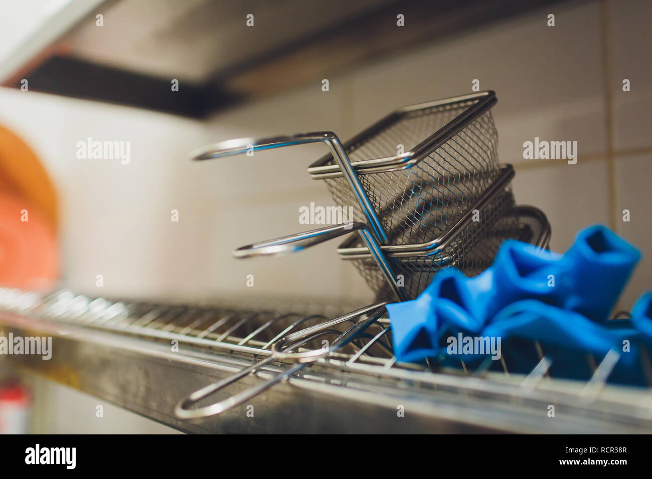 fryer for potatoes with boiling oil. Clean kitchen. Koncept fast food restaurant, equipment