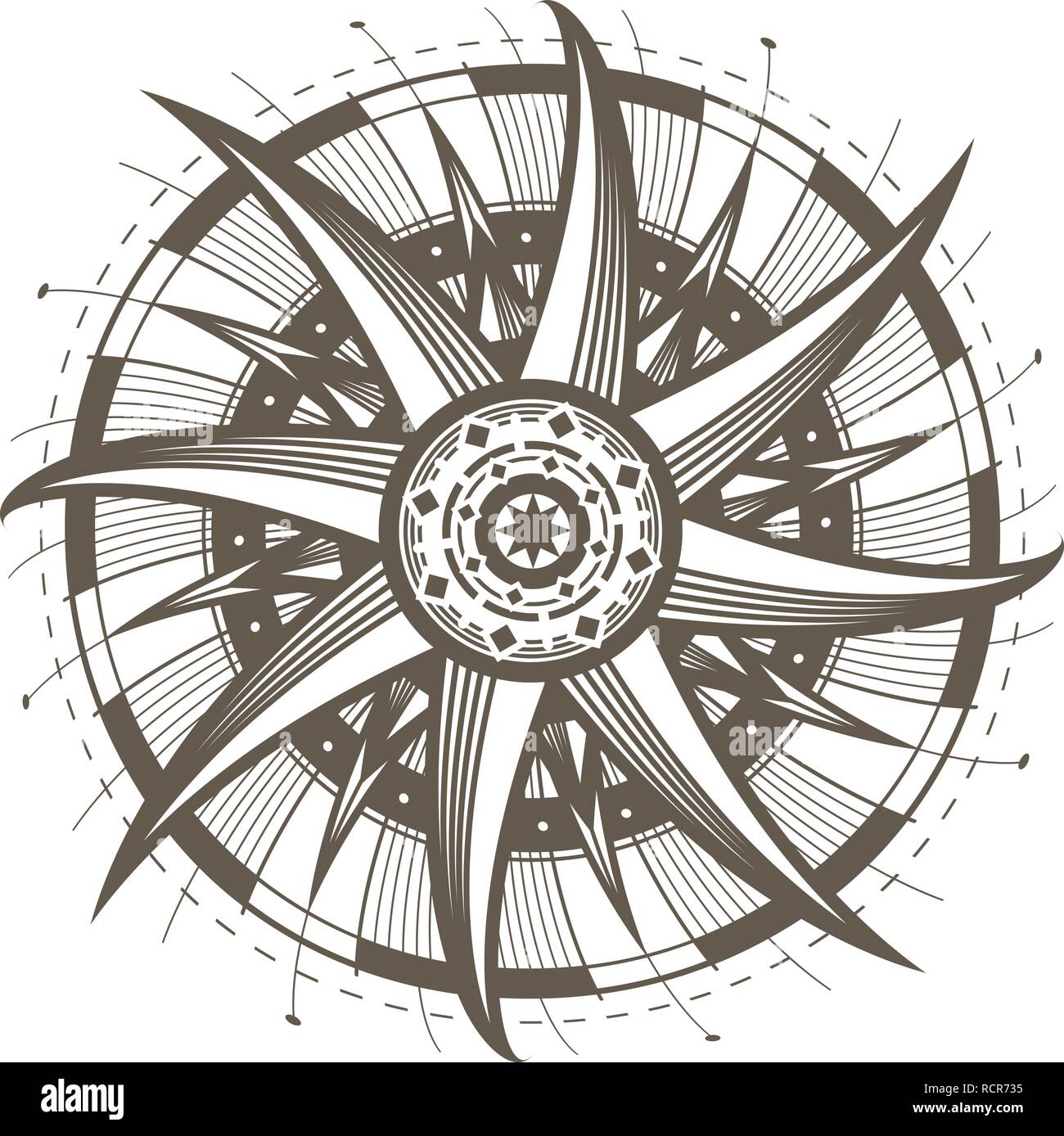 Mandala, sun symbol. Decorative round ornament. Vintage vector illustration Stock Vector