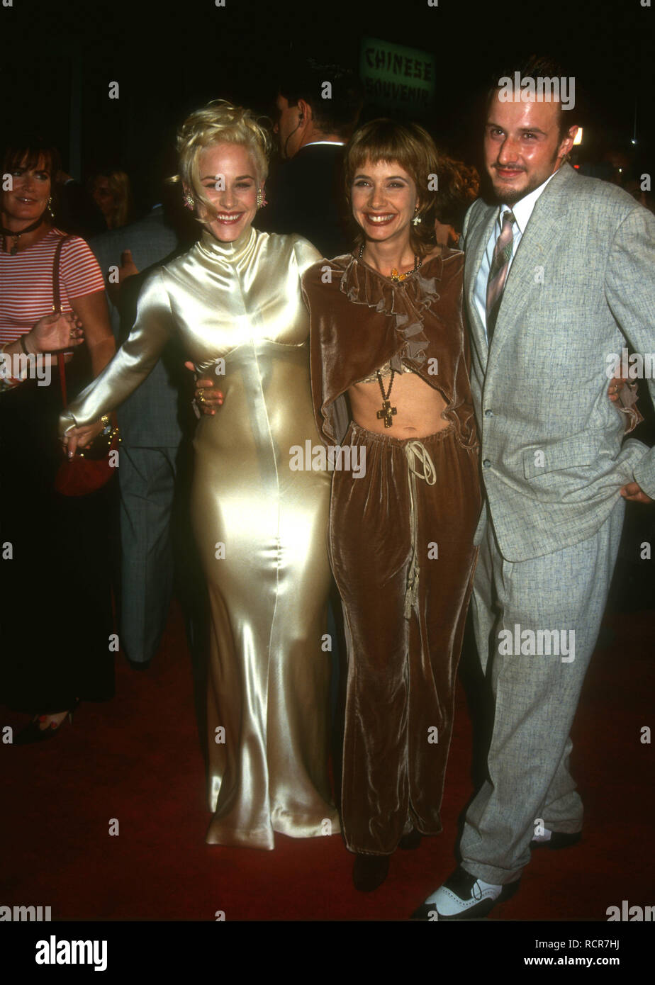 HOLLYWOOD, CA - SEPTEMBER 8: Actress Patricia Arquette, actress Rosanna Arquette and actor David Arquette attend Warner Bros. Pictures' 'True Romance' Premiere on September 8, 1993 at Mann's Chinese Theatre in Hollywood, California. Photo by Barry King/Alamy Stock Photo Stock Photo