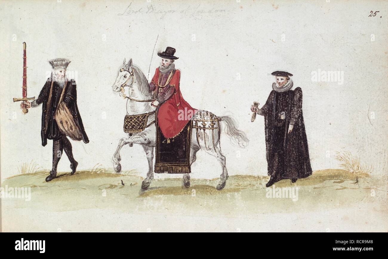Painting of the Lord Mayor of London on horseback, with attendants.  Autograph album of Georg von Holtzschuher. Germany, Switzerland, France;  1621-1624. Source: Egerton 1264, f.25 Stock Photo - Alamy