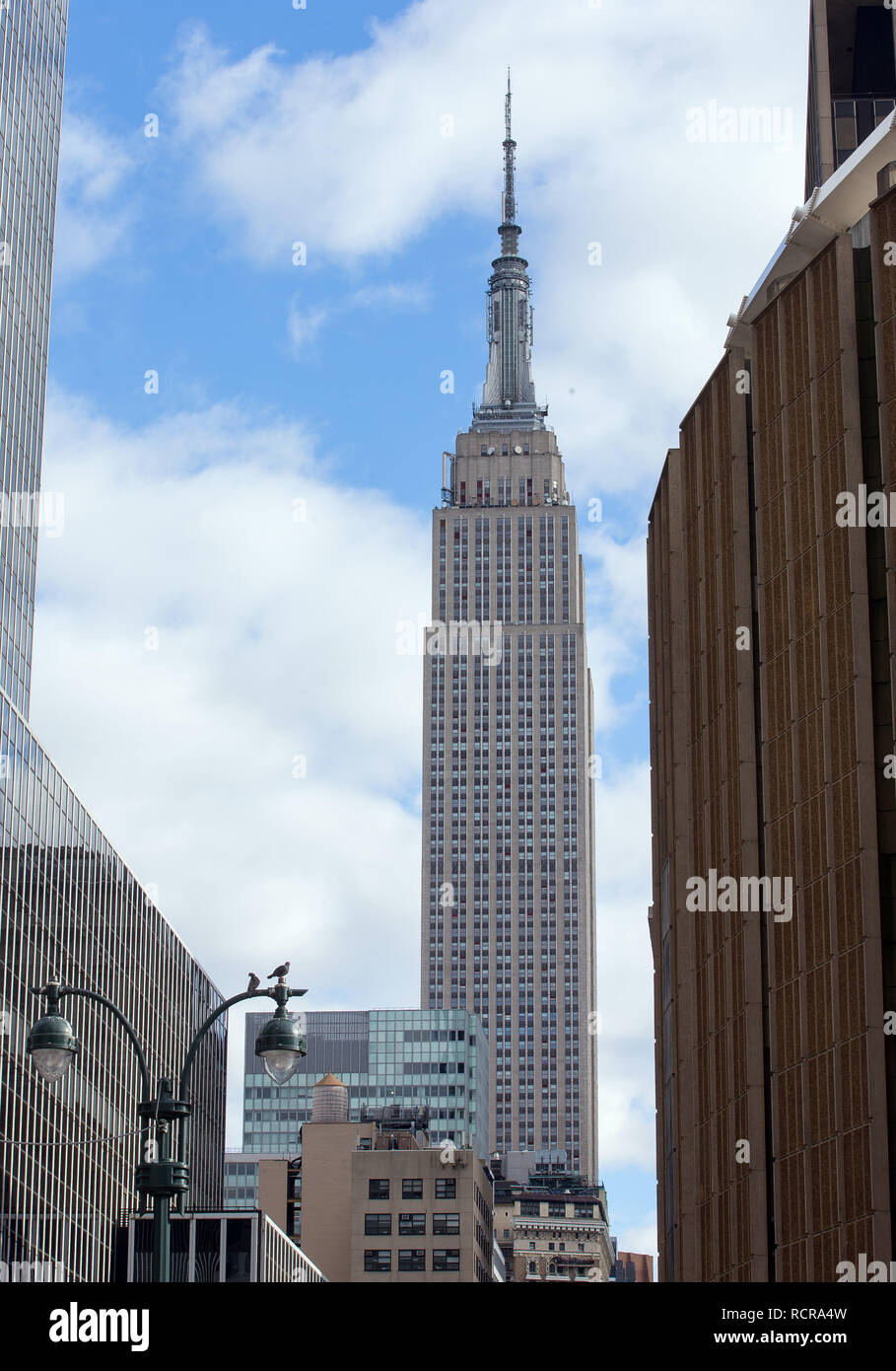 The Empire State Building seen from street level in New York City, NY, USA. Stock Photo
