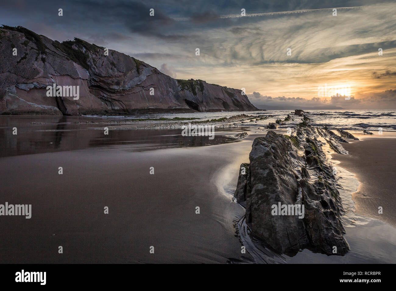 Itzurun Beach In Zumaia Where Game Of Thrones Was Recorded Stock Photo itzurun-beach-in-zumaia-where-game-of-thrones-was-recorded-stock-photo