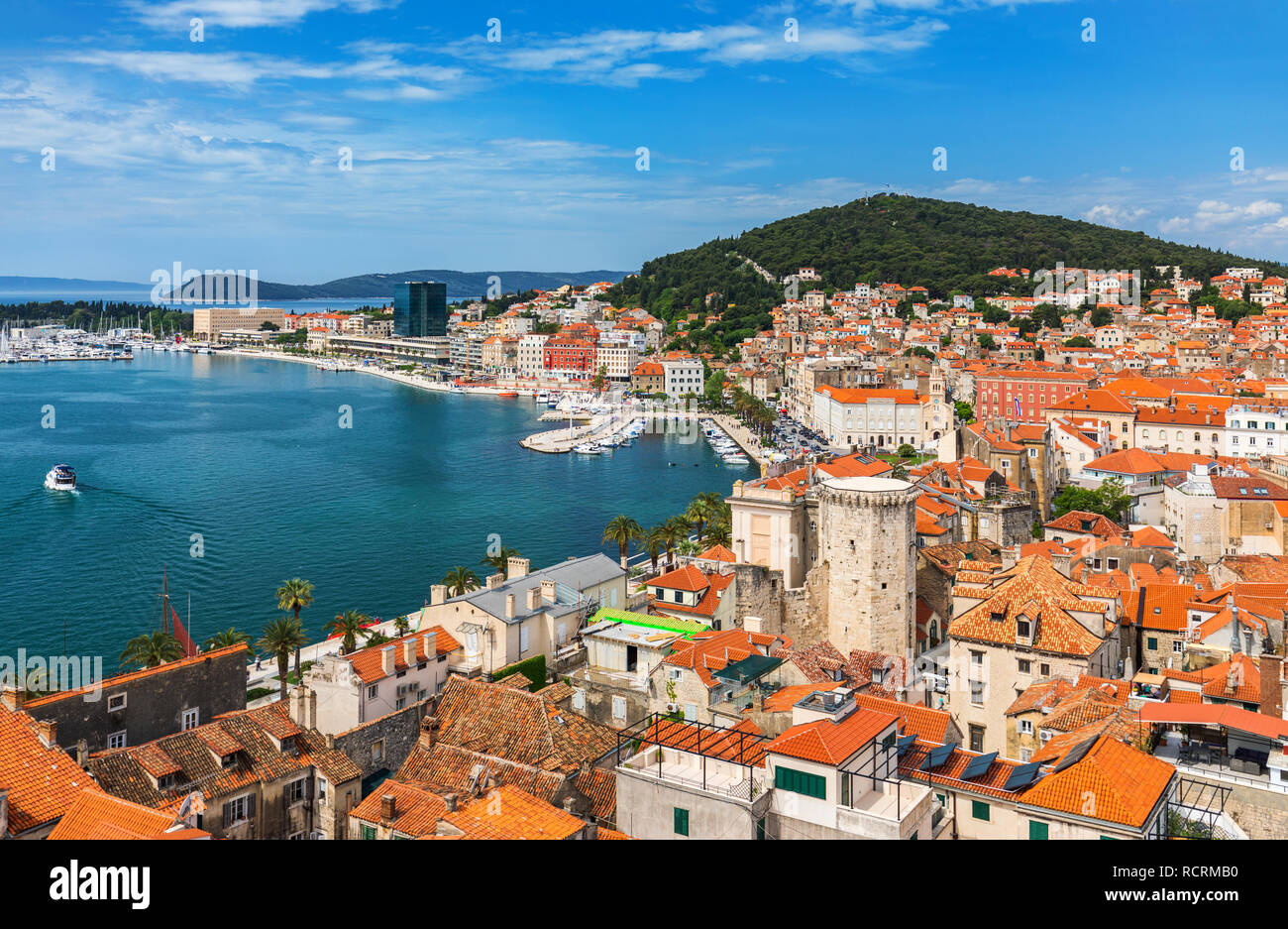 Split waterfront and Marjan hill aerial view, Dalmatia, Croatia. UNESCO ...