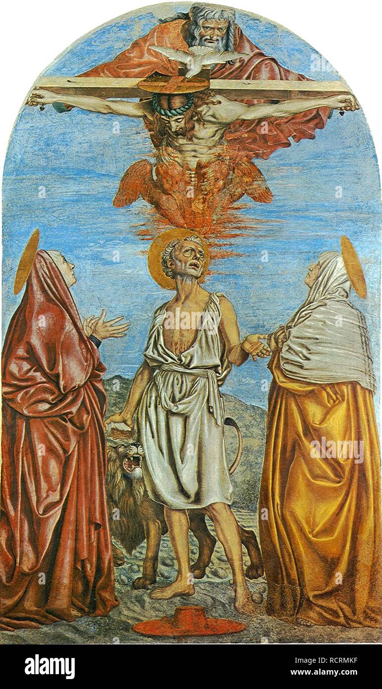 The Holy Trinity with Saint Jerome, Saint Paula and Saint Eustochium. Museum: Santissima Annunziata, Florence. Author: CASTAGNO, ANDREA DEL. Stock Photo