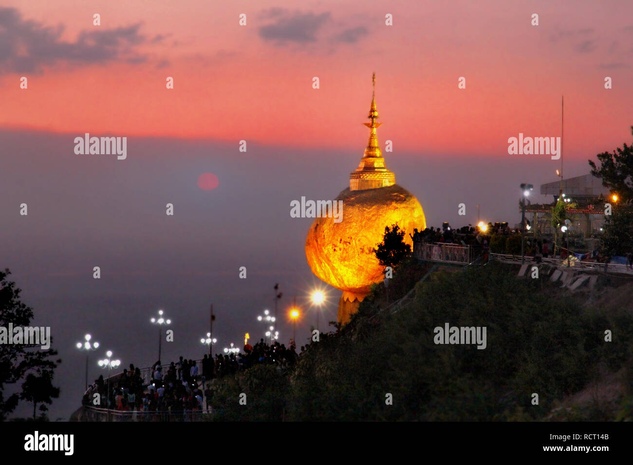 Myanmar,Feb 3,2018, Take photo the Kyaikhtiyo Golden Rock pagoda ...