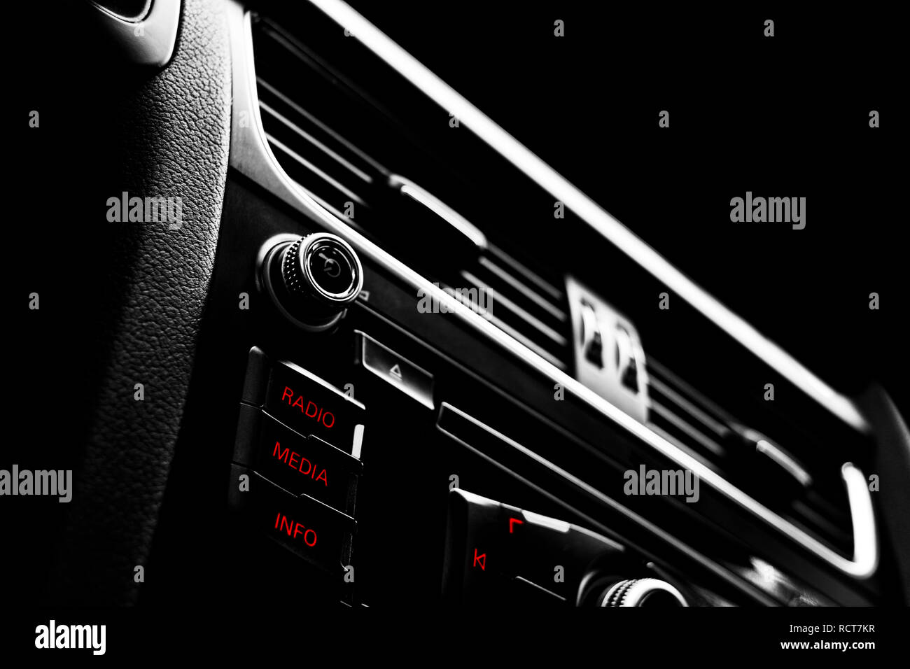 Modern Luxury sport car inside. Interior of prestige car. Black Leather