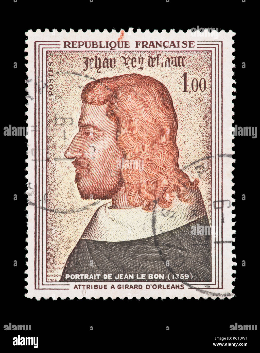 Postage stamp from France depicting a Girard d'Orleans painting of John II the Good Stock Photo