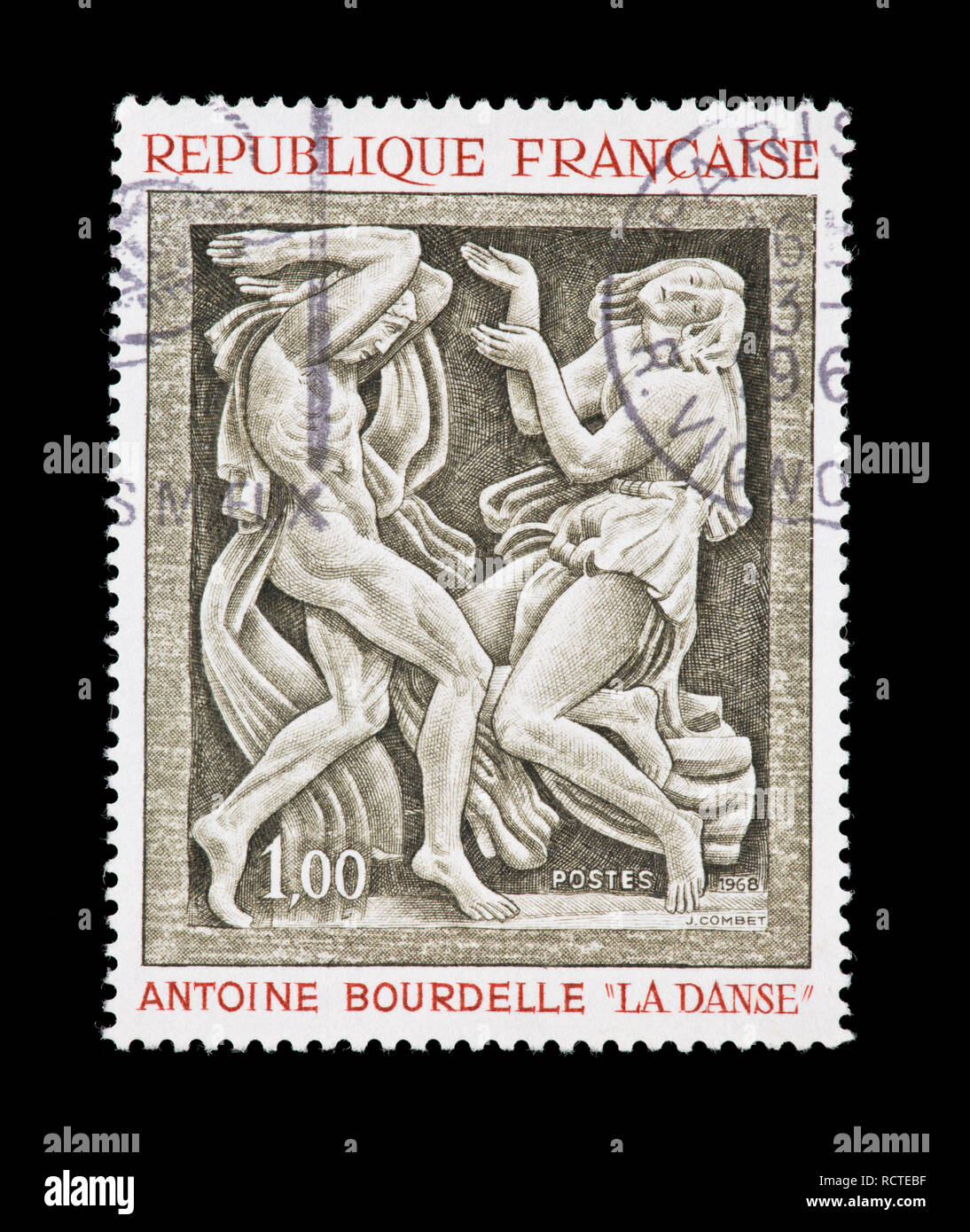 Postage stamp from France depicting the Emile Antoine Bourdelle art 'The Dance' Stock Photo