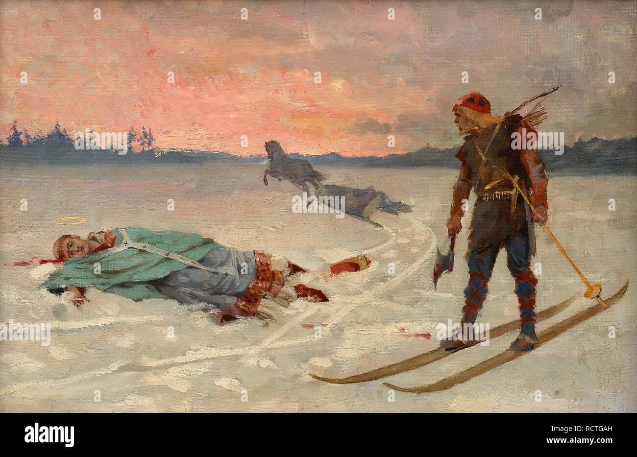 The Assassination of Bishop Henrik by Lalli. Museum: PRIVATE COLLECTION. Author: Edelfelt, Albert Gustaf Aristides. Stock Photo