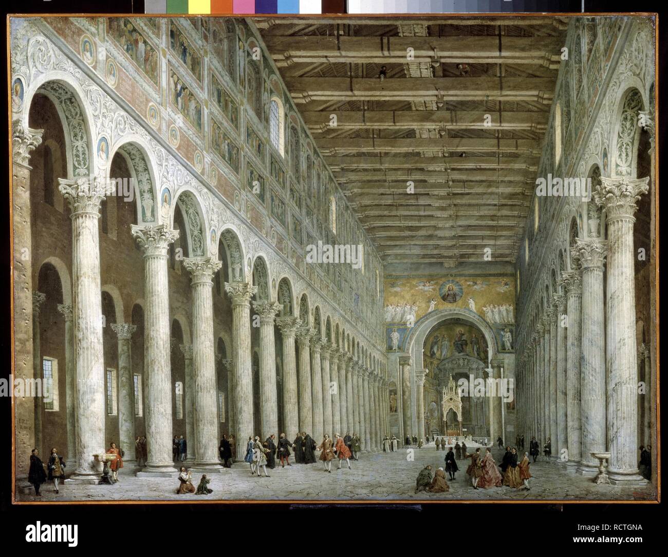 Interior of the Basilica of St Paul Outside the Walls in Rome. Museum:  State A. Pushkin Museum of Fine Arts, Moscow. Author: PANINI, GIOVANNI  PAOLO Stock Photo - Alamy, image size:1300x1083