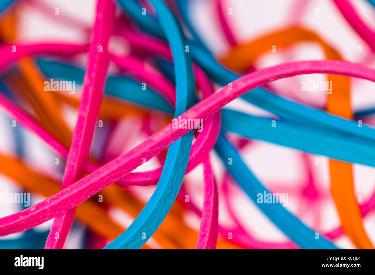 Closeup macro of multicolored rubber bands Stock Photo