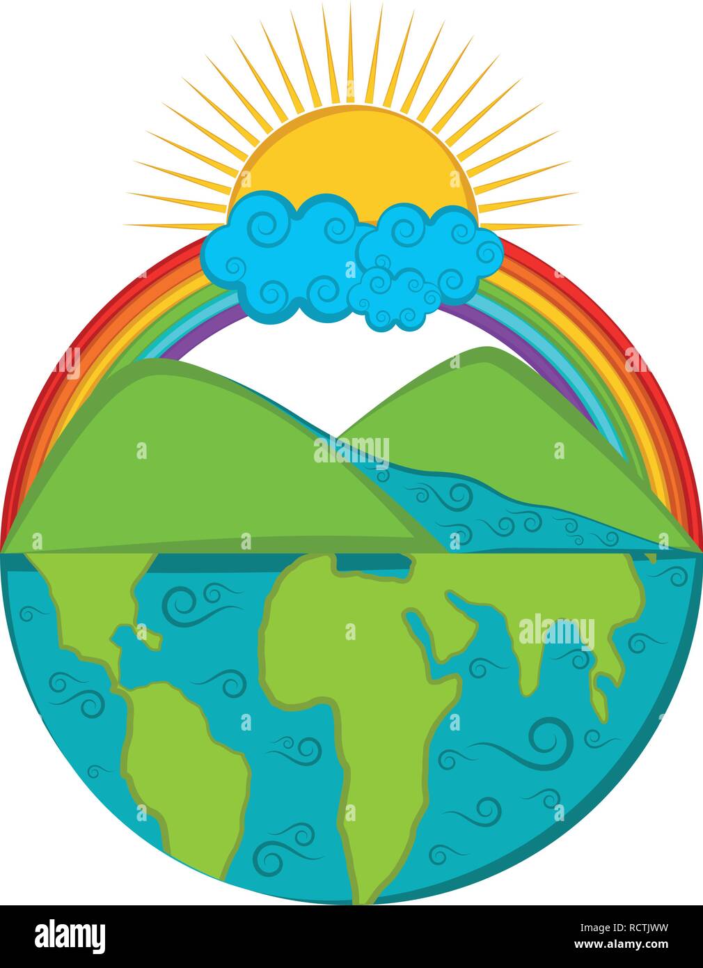 Nature landscape on a half earth Stock Vector