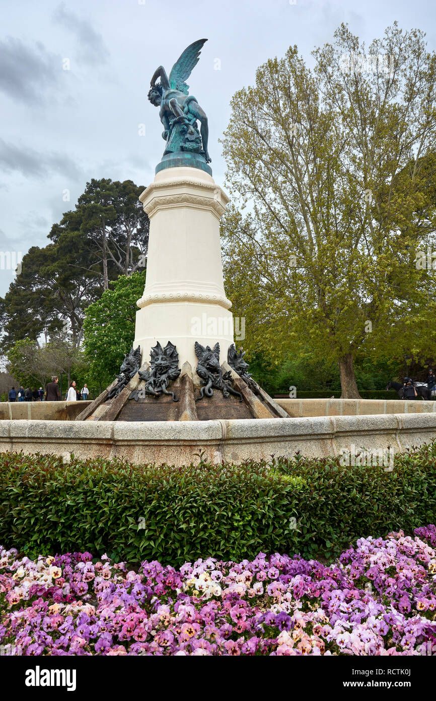 The Fountain of the Fallen Angel (Fuente del Ángel Caído) or Monument of the Fallen Angel in the