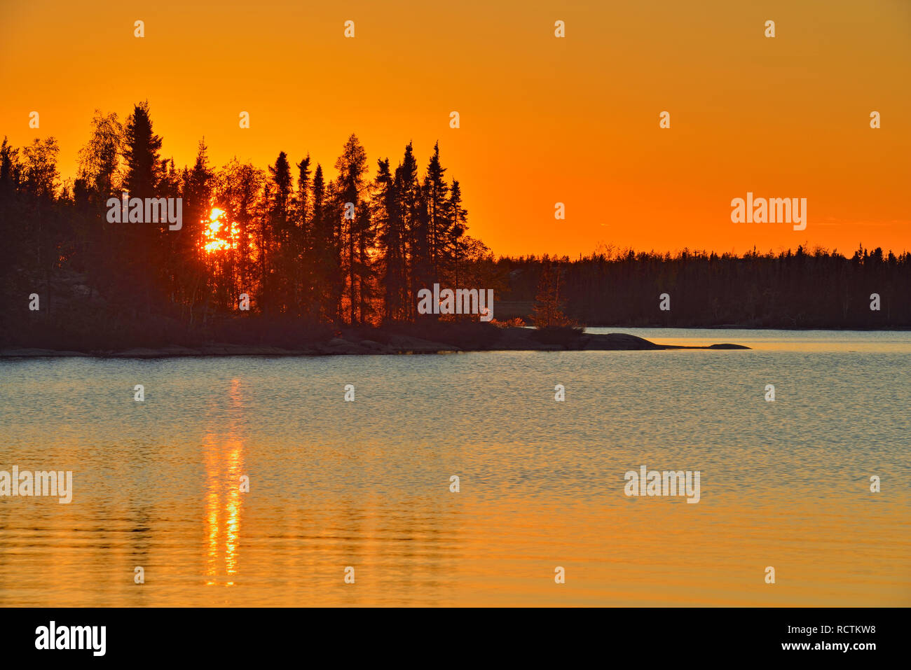 Sunset over Long Lake, Fred Henne Territorial Park, Yellowknife, Northwest Territories, Canada Stock Photo