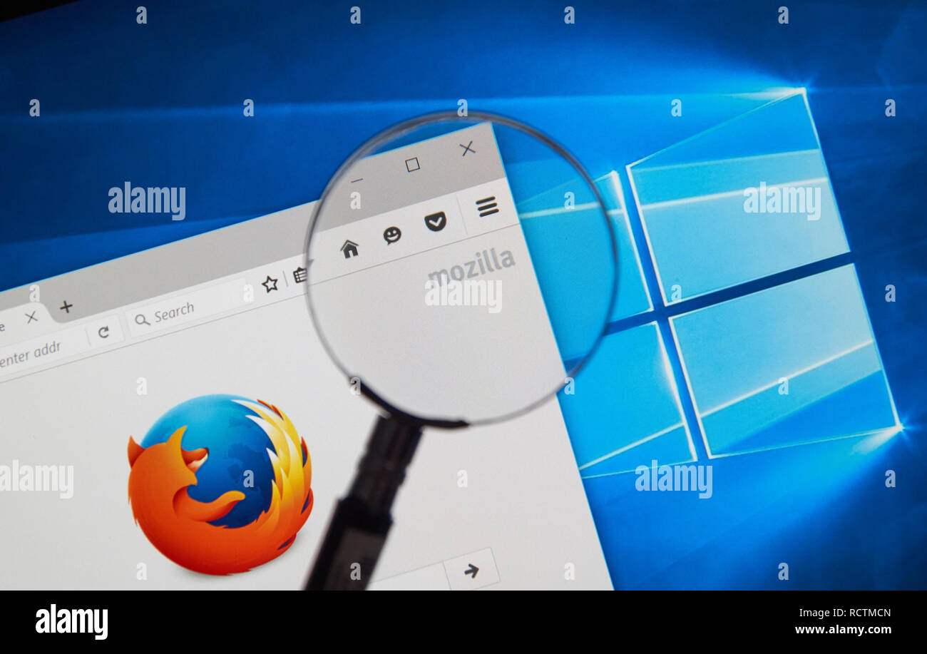 MONTREAL, CANADA JUNE 4, 2016 Firefox web browser under magnifying