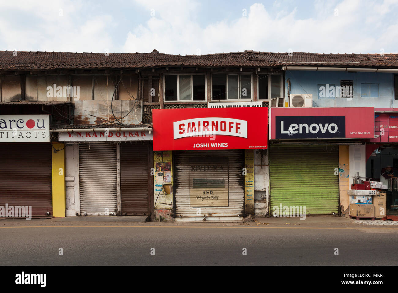 row of shops, Panjim, Goa, India Stock Photo