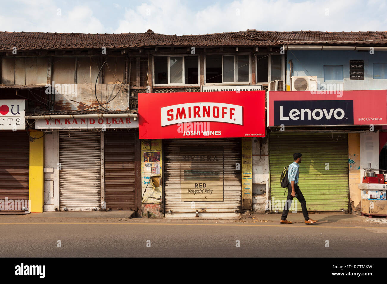 row of shops, Panjim, Goa, India Stock Photo