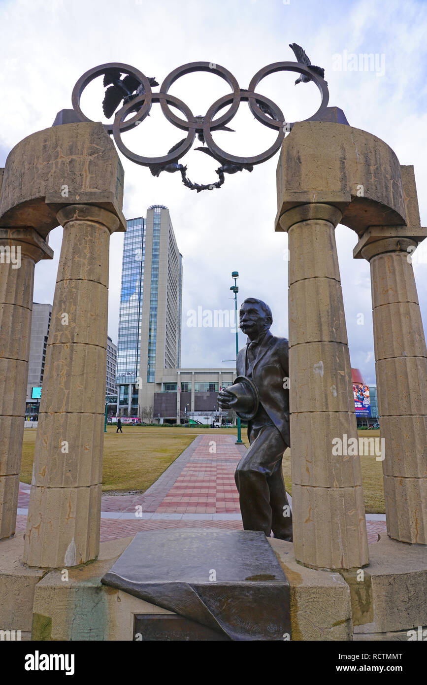 ATLANTA, GA- View of the Centennial Olympic Park, built for the 1996 Summer Olympics, located in downtown Atlanta, Georgia. Stock Photo