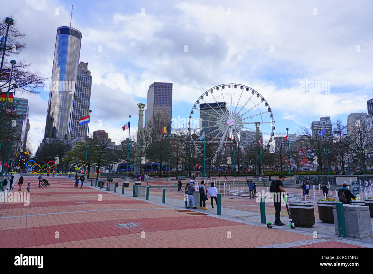 ATLANTA, GA- View of the Centennial Olympic Park, built for the 1996 Summer Olympics, located in downtown Atlanta, Georgia. Stock Photo