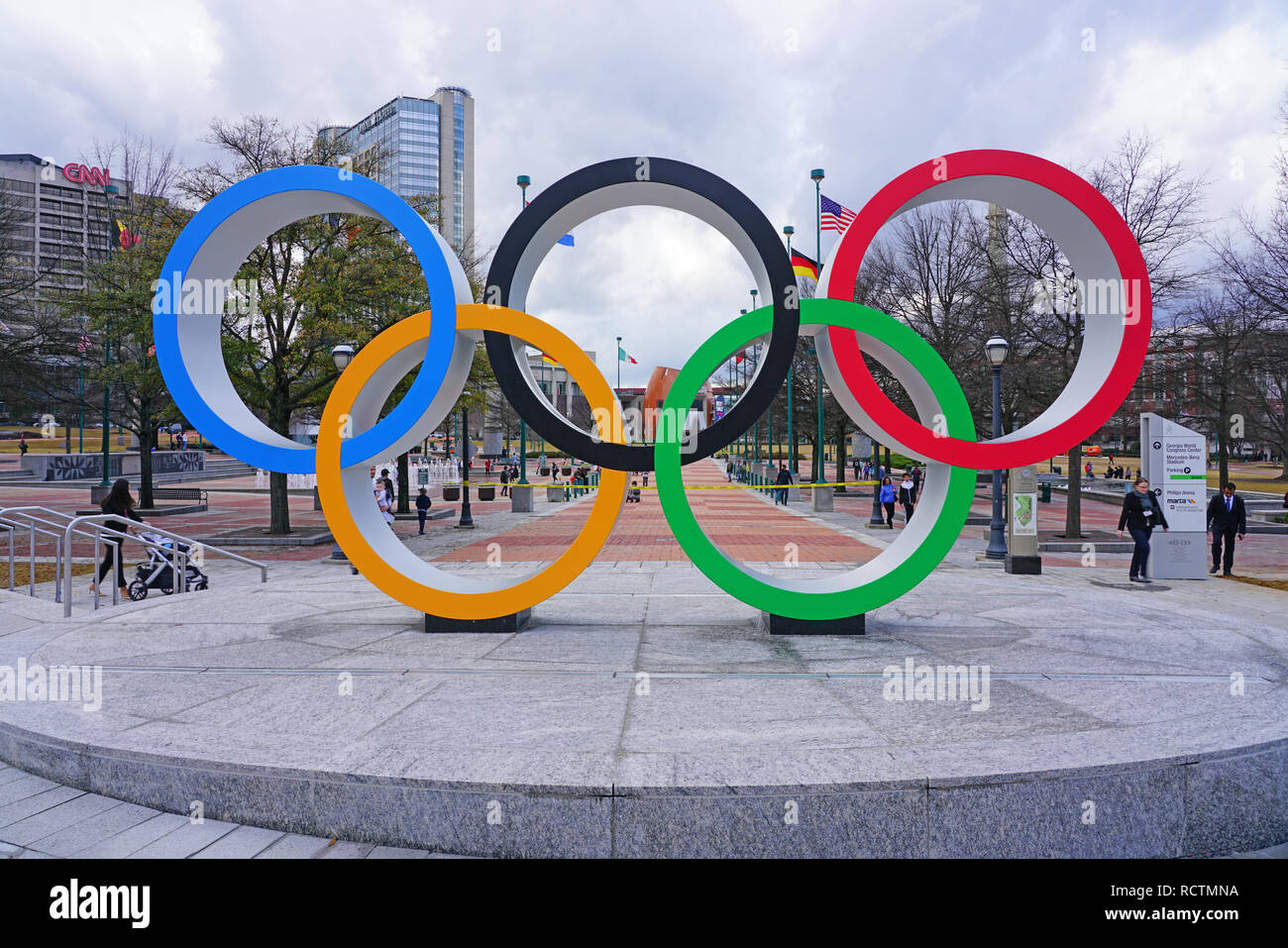 ATLANTA, GA- View of the Centennial Olympic Park, built for the 1996 Summer Olympics, located in downtown Atlanta, Georgia. Stock Photo