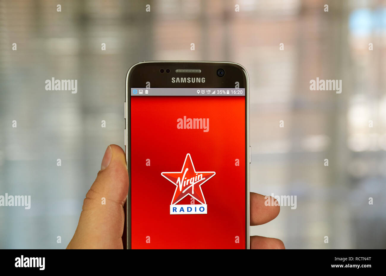 MONTREAL, CANADA - JUNE 24, 2016 : Virgin Radio android application on Samsung S7 screen. Virgin Radio is a brand owned by the Virgin Group. Stock Photo