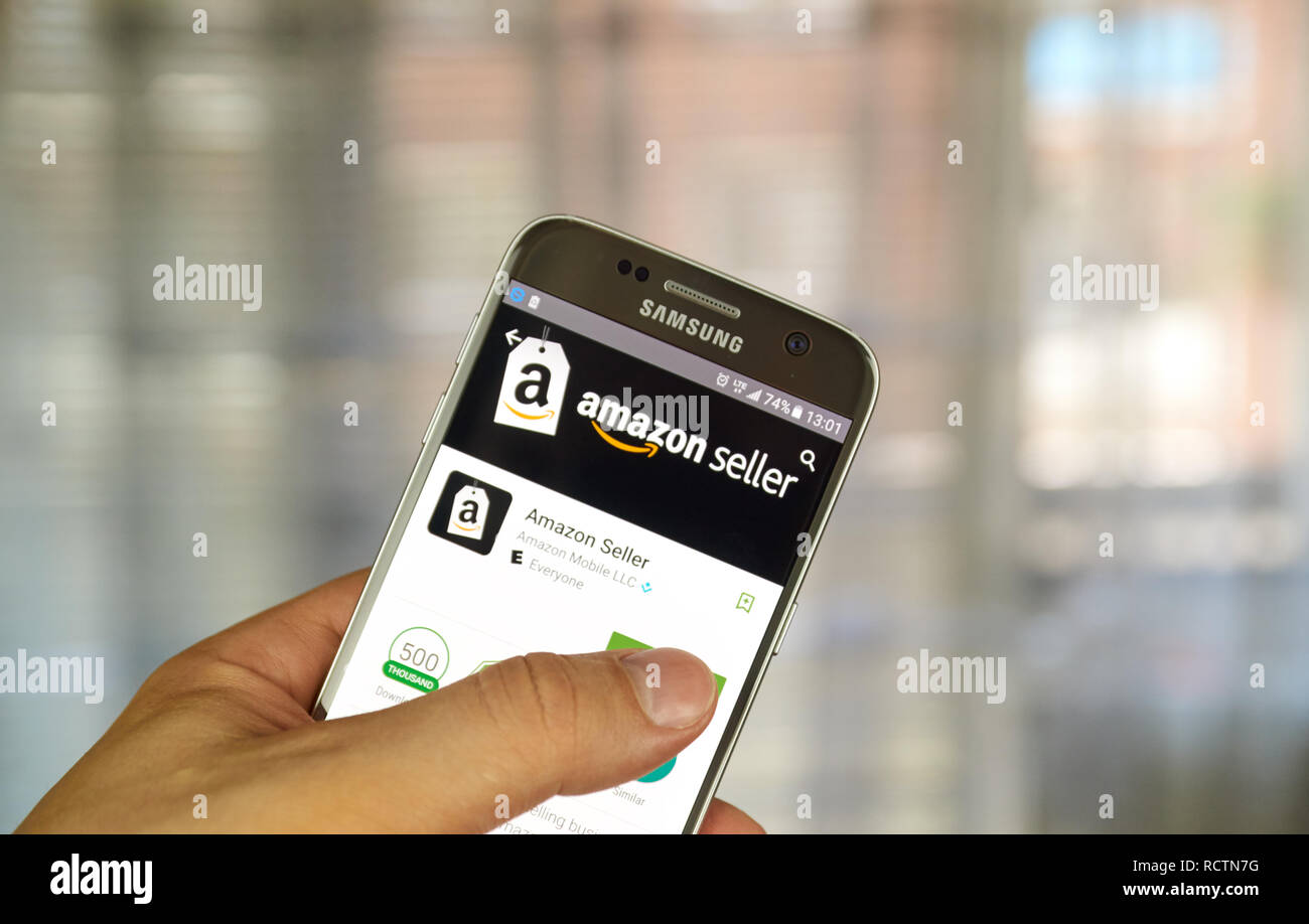 MONTREAL, CANADA JUNE 24, 2016 Amazon Seller application on Samsung S7 screen. Amazon Seller