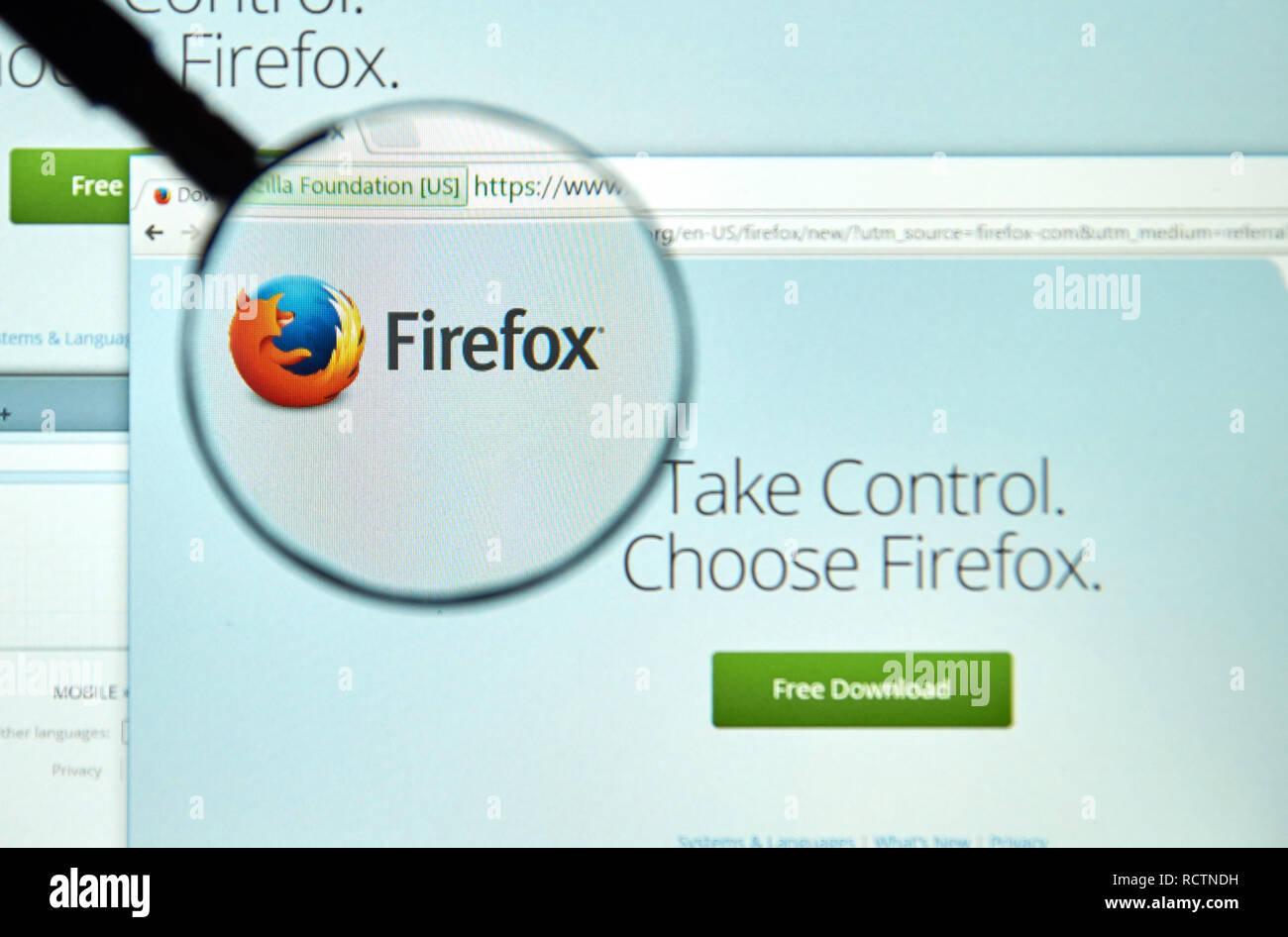 MONTREAL, CANADA - MARCH 25, 2016 - Firefox web browser under magnifying  glass. Firefox is a free and open-source web browser developed by the Mozil  Stock Photo - Alamy
