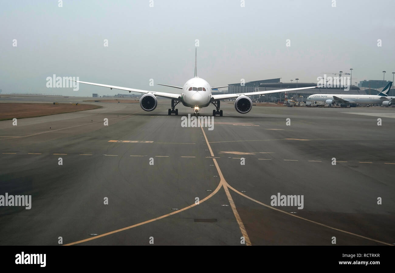 Airplane on the runway, Ninoy Aquino International airport, Pasay, Metro Manila, Luzon, Philippines, South East Asia Stock Photo