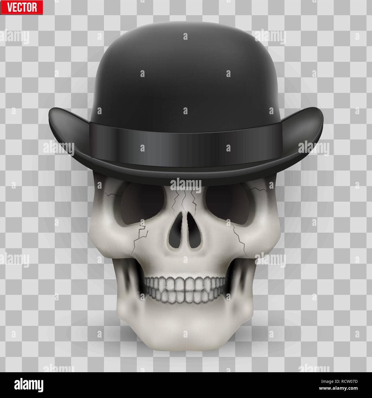 Human skull with hat bowler Stock Vector