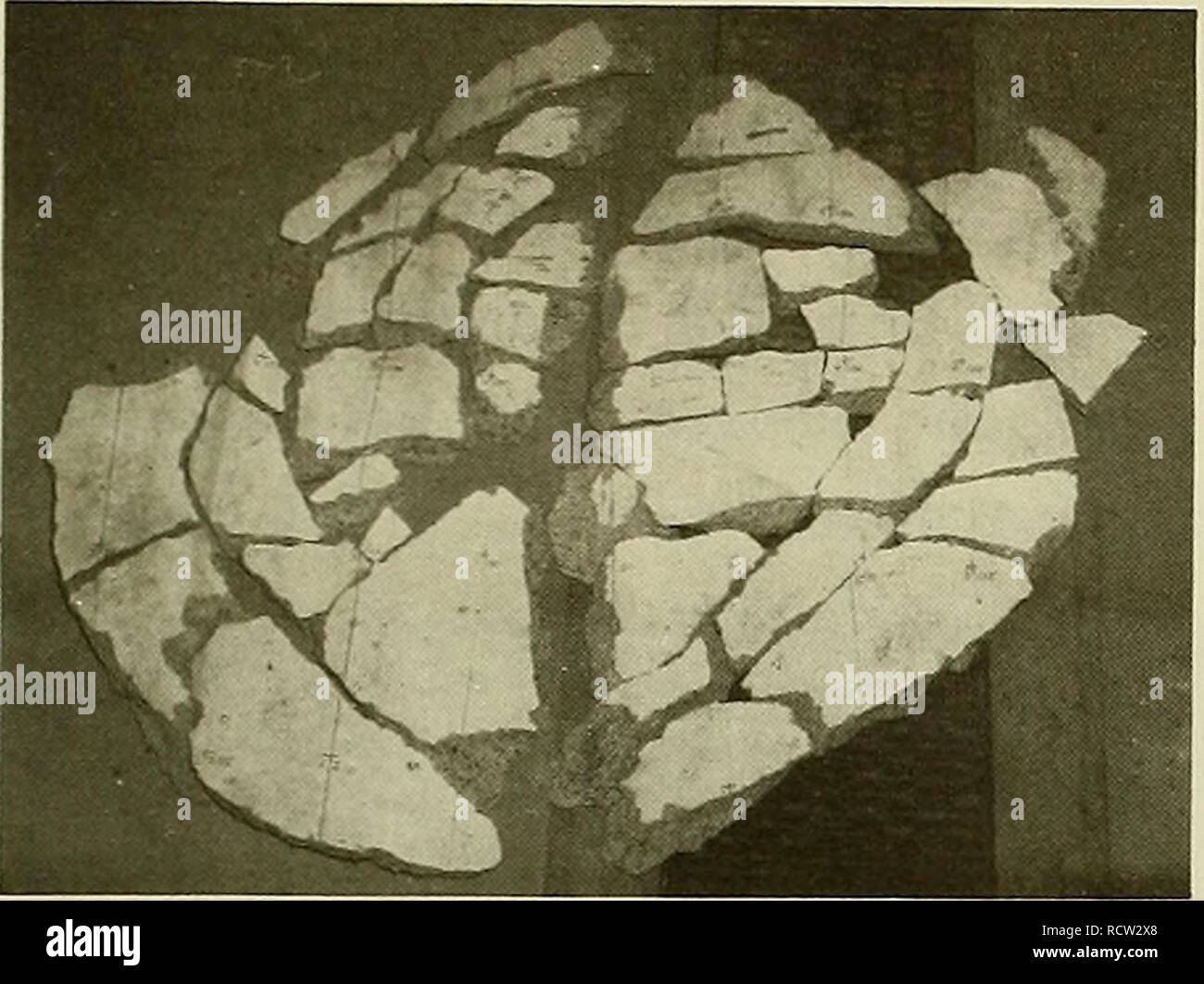 . Design for implosion of concrete cylinder structures under hydrostatic loading. Underwater concrete construction; Hydraulic structures. Figure B-14. Fragments of failure hole from specimen 3-1. For simple-support specimens, the ideal 4) of zero was not obtained. The radial deflection of the steel stiffener provided some compliance. The stiffener deflection was calculated to be about 0.01 inch (0.3 mm) at a pressure load of 500 psi (3.5 MPa), or a 4) of 0.08. Measured radial deflections showed values about 0.02 inch (0.5 mm), a  )///// &quot;°'^ ^ %^  120 J /^J^ ^ y- 100 80 —-  7 J- 60 Stock Photo