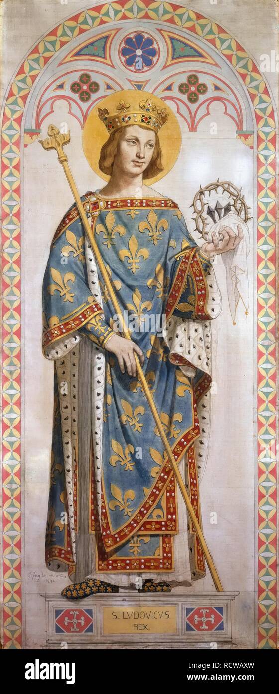 Saint Louis IX of France. Cardboard for the windows of the Chapel of St. Ferdinand. Museum: Musee du Louvre, Paris. Author: INGRES, JEAN AUGUSTE DOMINIQUE. Stock Photo